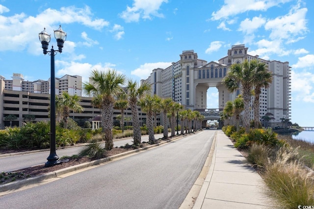 view of building exterior featuring a water view