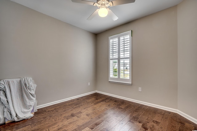 unfurnished room featuring ceiling fan and wood-type flooring