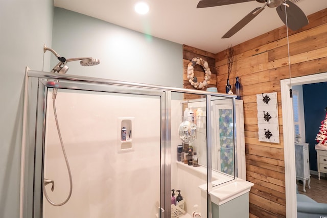 2256 Heritage Loop Unit 2256, Myrtle Beach, SC 29577 - full bath with wooden walls, a stall shower, and a ceiling fan
