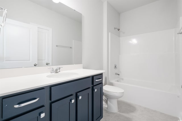 full bathroom featuring tile patterned flooring, toilet, vanity, and shower / tub combination