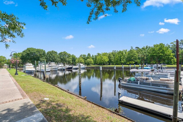 view of dock with a water view