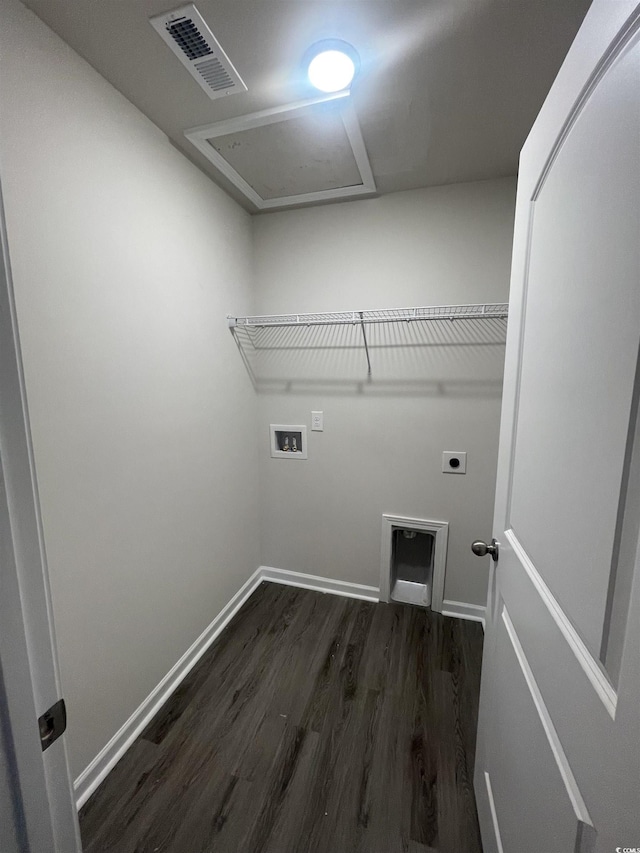 clothes washing area featuring washer hookup, dark hardwood / wood-style floors, and electric dryer hookup