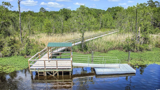 view of dock with a water view