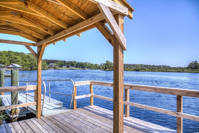 view of dock with a water view