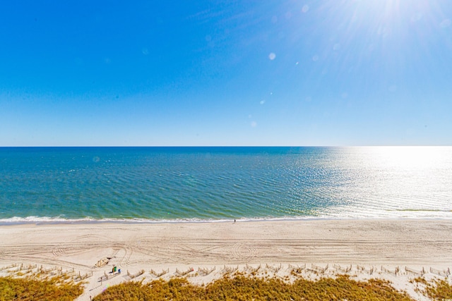 property view of water featuring a beach view