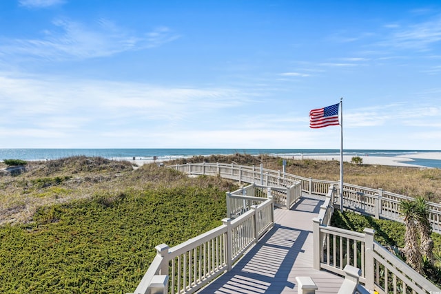 exterior space featuring a beach view