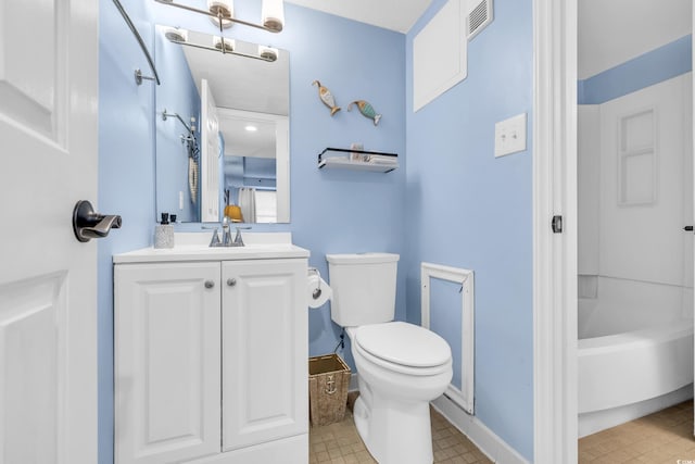 full bathroom with tile patterned flooring, vanity, toilet, and shower / washtub combination