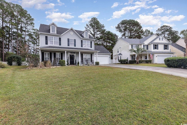 view of front of home with a front yard and a porch