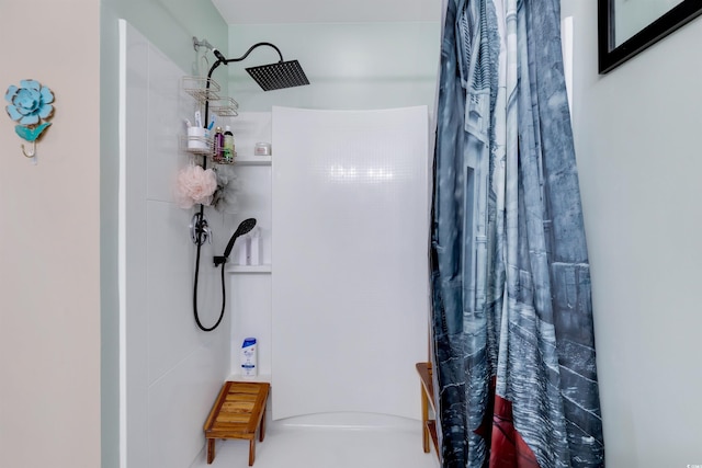 bathroom with a shower with curtain