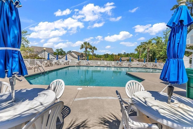 view of swimming pool with a patio area