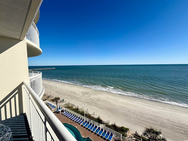 view of water feature featuring a view of the beach