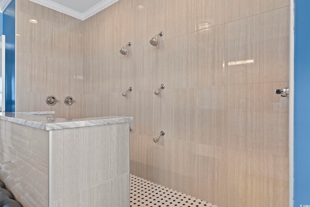 338 Harbour View Dr, Myrtle Beach, SC 29579 - bathroom with walk in shower and crown molding