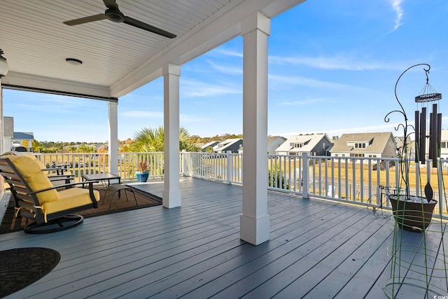 338 Harbour View Dr, Myrtle Beach, SC 29579 - wooden deck with ceiling fan and a residential view
