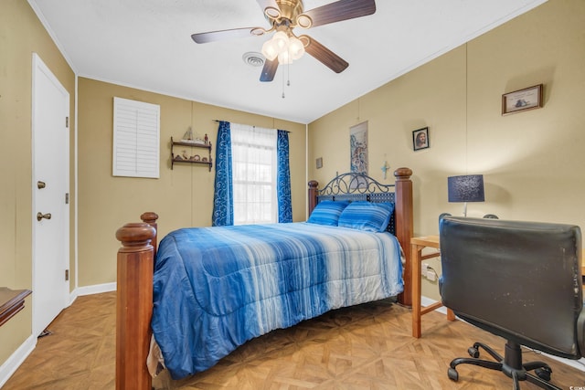 310 34th Ave N, North Myrtle Beach, SC 29582 - bedroom with baseboards, ceiling fan, and ornamental molding