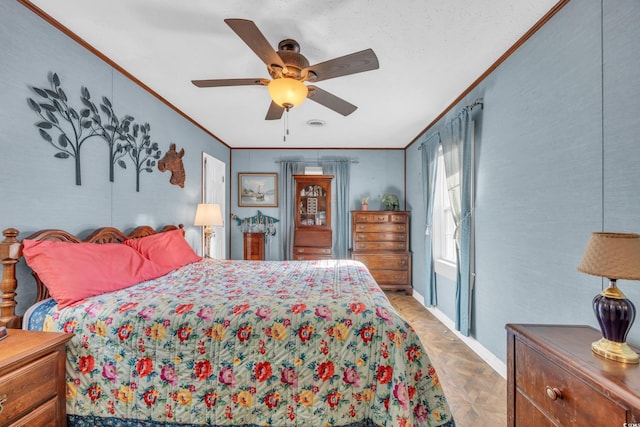 310 34th Ave N, North Myrtle Beach, SC 29582 - bedroom featuring ornamental molding, baseboards, and a ceiling fan
