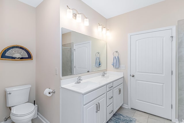 830 San Marco Ct Unit C, Myrtle Beach, SC 29579 - full bath featuring double vanity, toilet, tile patterned floors, tiled shower, and baseboards