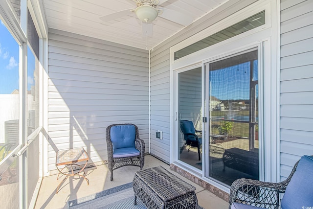 exterior space with ceiling fan and plenty of natural light