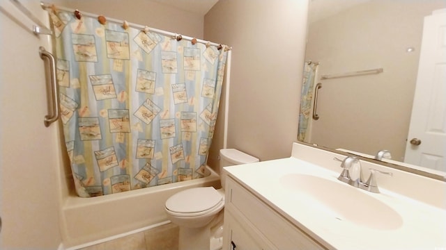 full bathroom with tile patterned floors, vanity, toilet, and shower / tub combo