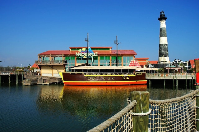 dock area with a water view