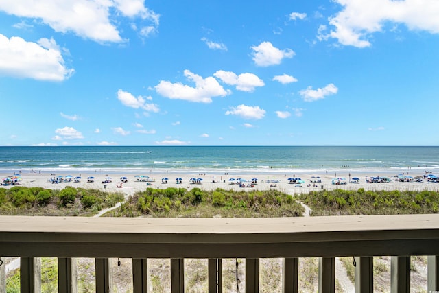 view of water feature with a beach view