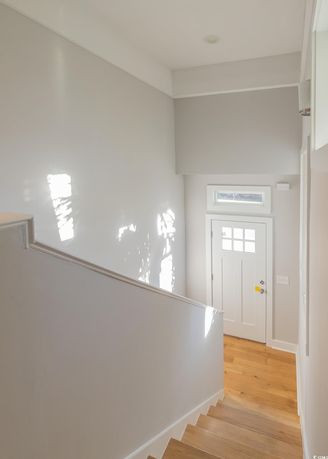 foyer entrance featuring light wood-type flooring