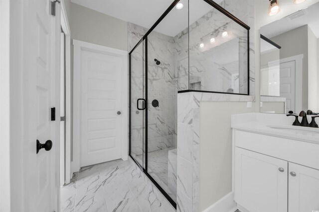 604 Mccown Dr, Conway, SC 29526 - bathroom featuring marble finish floors, a marble finish shower, and vanity