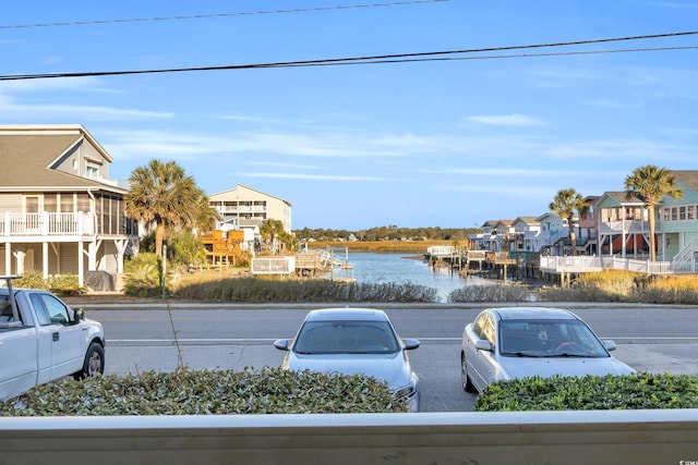 view of road with a water view