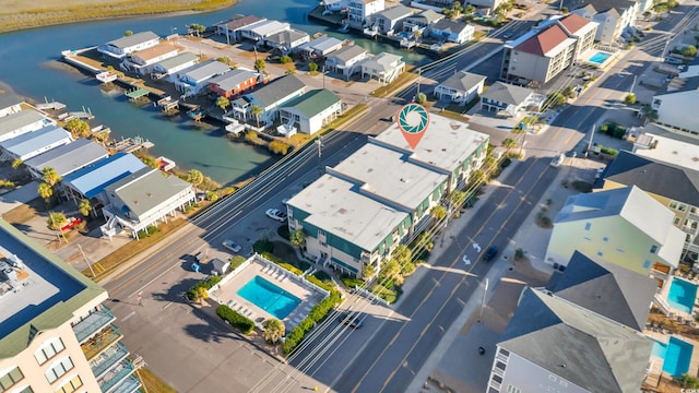 aerial view with a water view