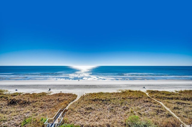 view of water feature with a beach view