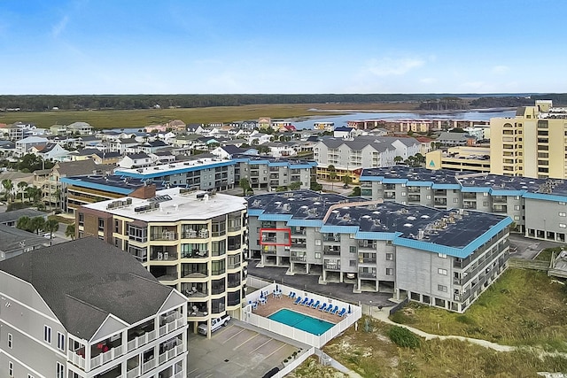 aerial view with a water view