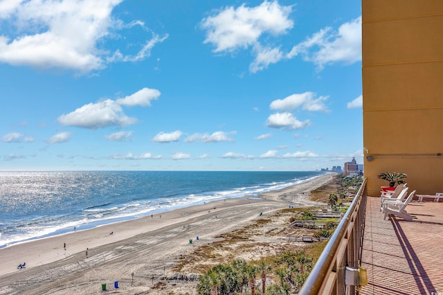 view of water feature with a view of the beach