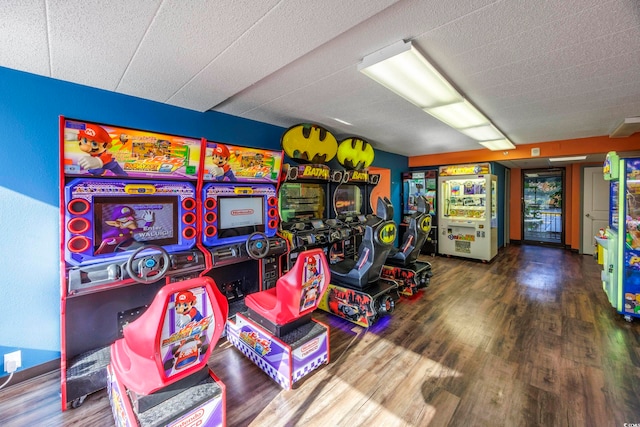 game room with hardwood / wood-style flooring