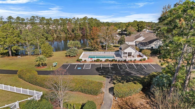 aerial view featuring a water view