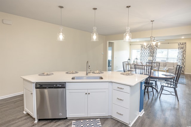 208 Angel Wing Dr, Myrtle Beach, SC 29588 - kitchen with stainless steel dishwasher, dark wood-type flooring, and open floor plan