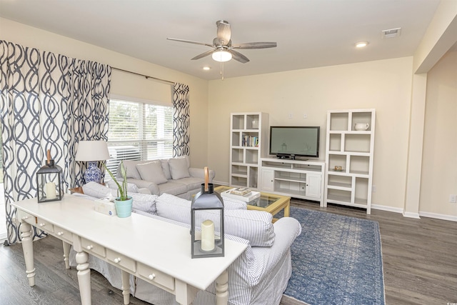 208 Angel Wing Dr, Myrtle Beach, SC 29588 - living area with wood finished floors, a ceiling fan, and recessed lighting