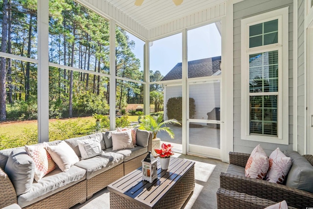 5012 Lindrick Ct, Myrtle Beach, SC 29579 - sunroom featuring outdoor lounge area and a ceiling fan