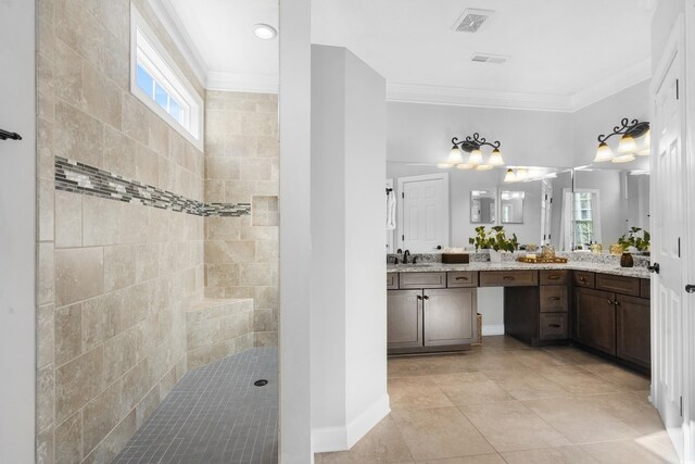 5012 Lindrick Ct, Myrtle Beach, SC 29579 - full bath with visible vents, vanity, a walk in shower, and crown molding