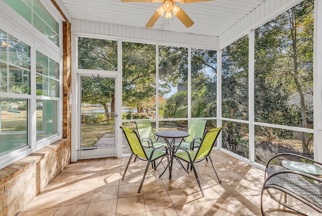 sunroom / solarium with plenty of natural light and wood ceiling