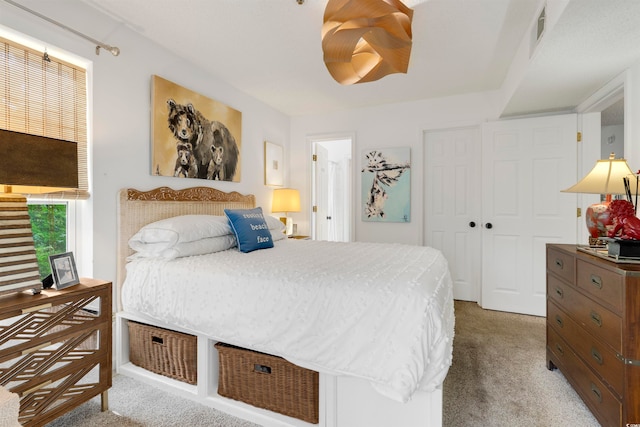 carpeted bedroom featuring a closet