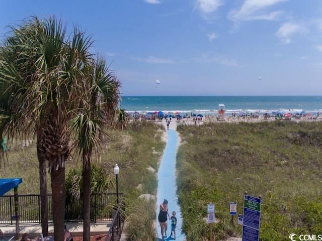 view of water feature with a beach view