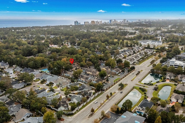 aerial view featuring a water view