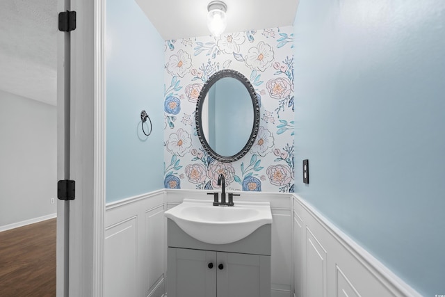 bathroom featuring hardwood / wood-style flooring and vanity