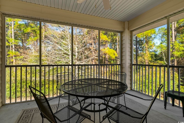 sunroom / solarium with plenty of natural light and a ceiling fan