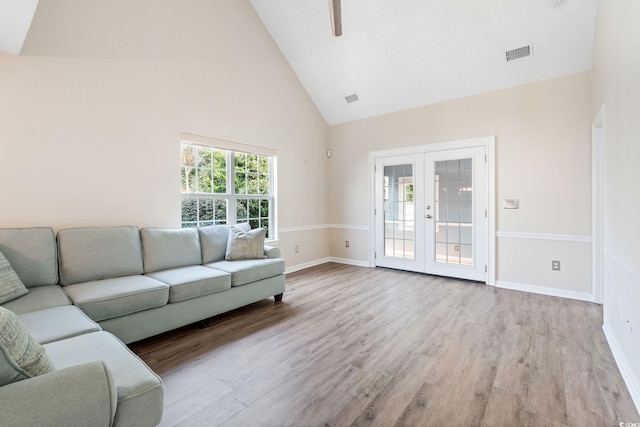 140 Wimbledon Way Unit 140, Murrells Inlet, SC 29576 - living room with high vaulted ceiling, wood finished floors, french doors, and baseboards
