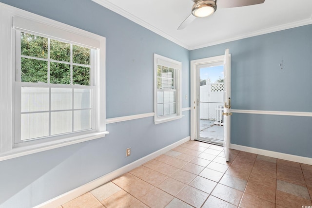 140 Wimbledon Way Unit 140, Murrells Inlet, SC 29576 - empty room with healthy amount of natural light, ceiling fan, baseboards, crown molding, and light tile patterned floors