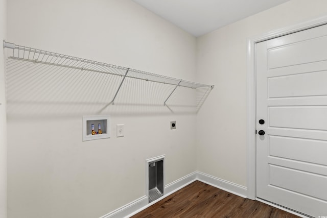 clothes washing area featuring dark hardwood / wood-style flooring, hookup for a washing machine, and hookup for an electric dryer