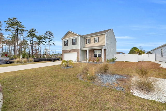 view of front facade featuring a front lawn and a garage