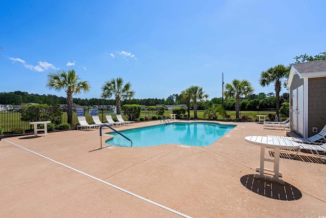 view of swimming pool with a patio area