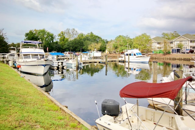 dock area with a water view