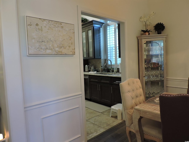 interior space featuring hardwood / wood-style flooring and sink